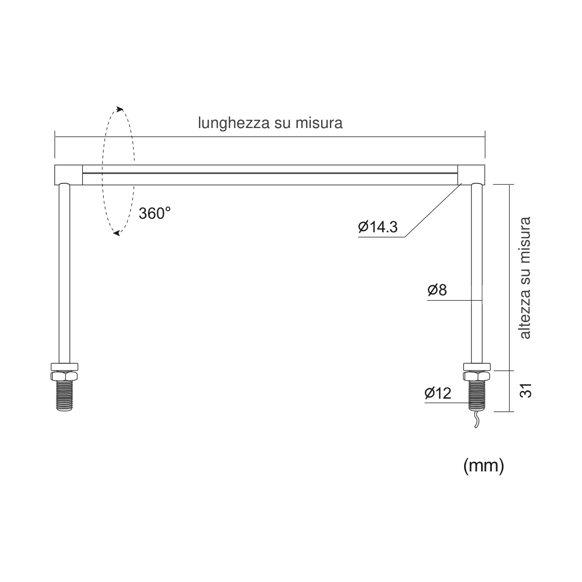 Arco 12 — disegno quotato in millimetri