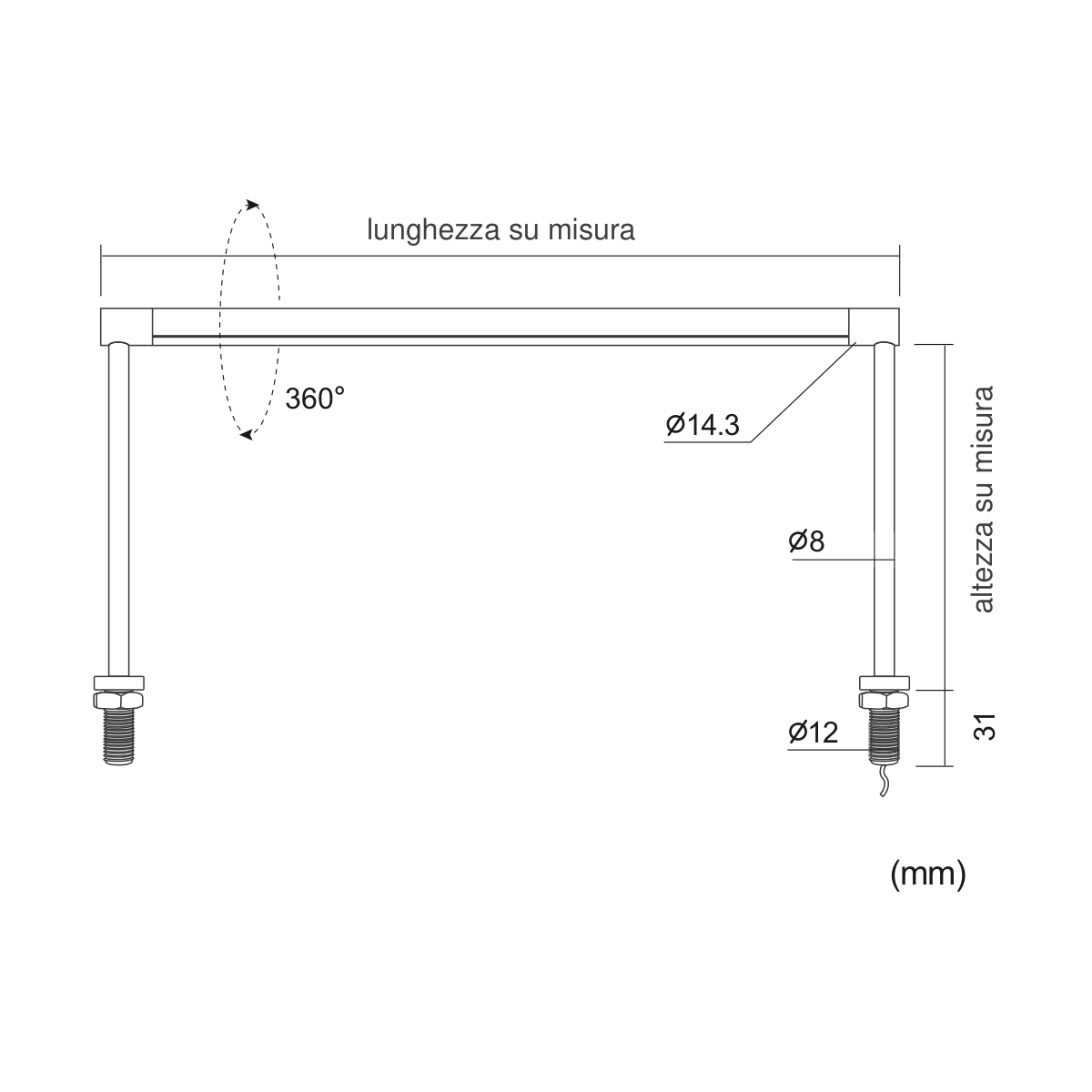 Arco 12 S — disegno quotato in millimetri