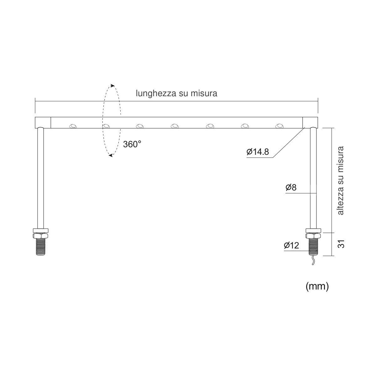 Arco Lente 20 — disegno quotato in millimetri