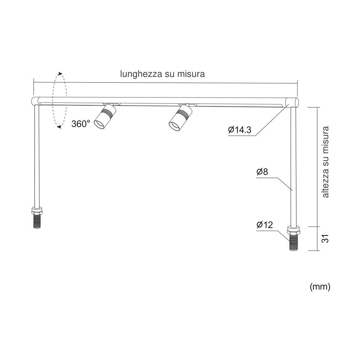 Arco Ottica 12 — disegno quotato in millimetri