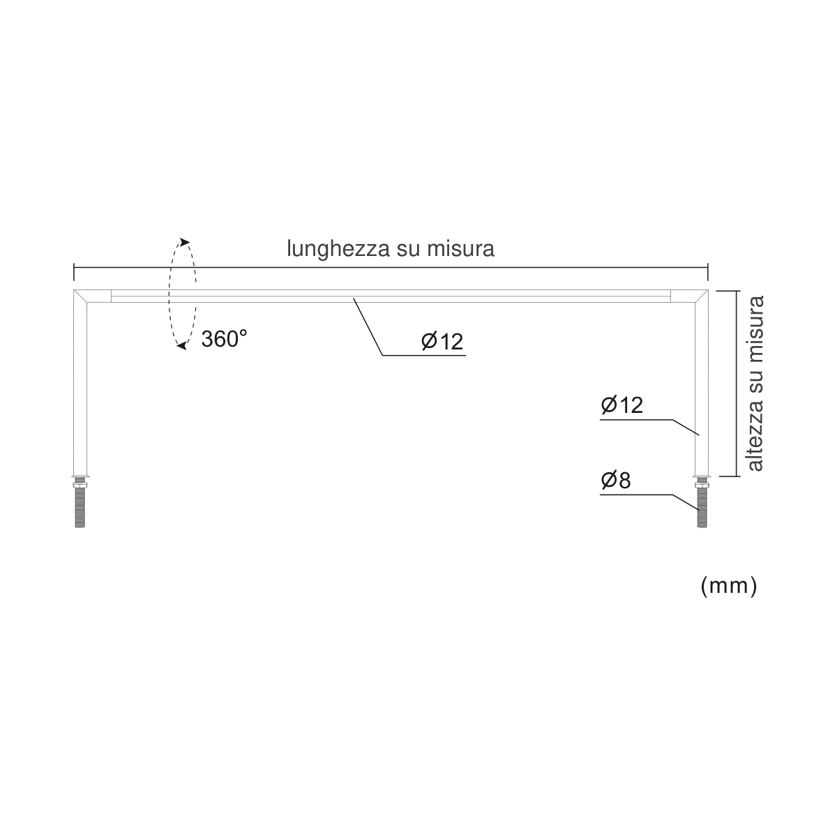 Arco Mini 12 — disegno quotato in millimetri