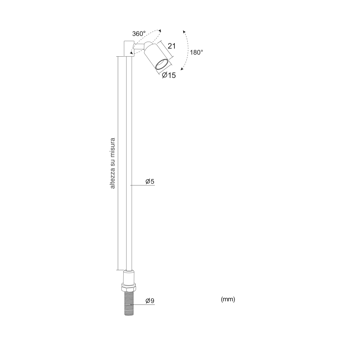 Asta Cromo 1W — disegno quotato in millimetri