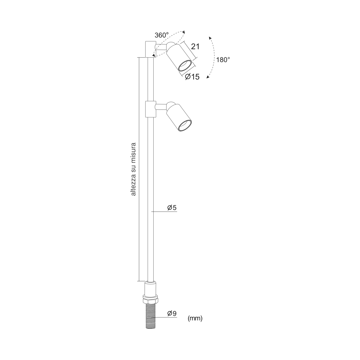 Asta Cromo 2W — disegno quotato in millimetri