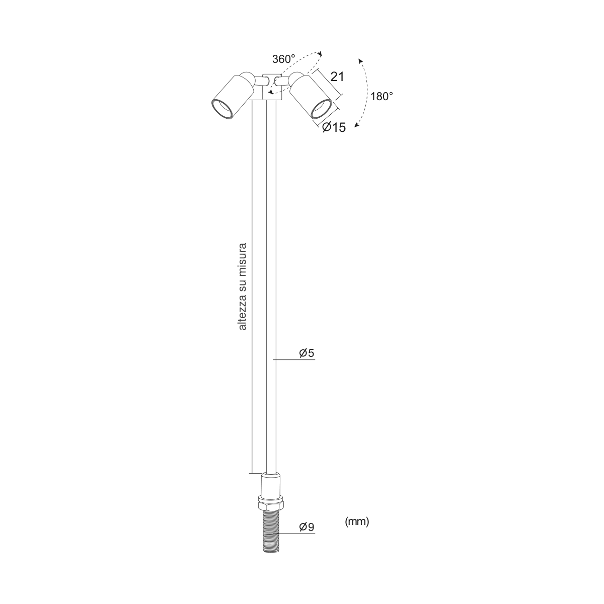 Asta Cromo 2W L — disegno quotato in millimetri