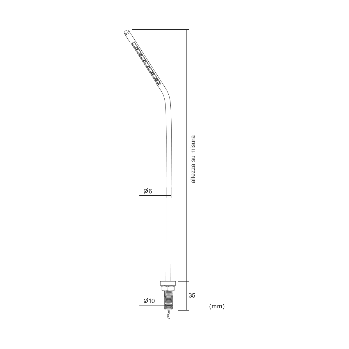 Asta Fissa 90° 3W — disegno quotato in millimetri