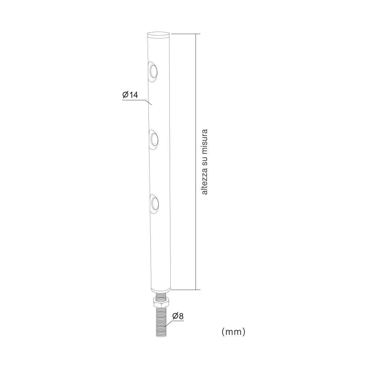 Asta Mini Fissa 9 — disegno quotato in millimetri