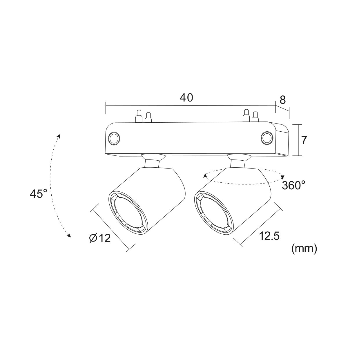 Filo Micro 2W — disegno quotato in millimetri