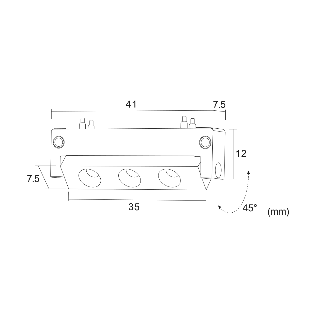 Filo Micro Basculante 3W — disegno quotato in millimetri