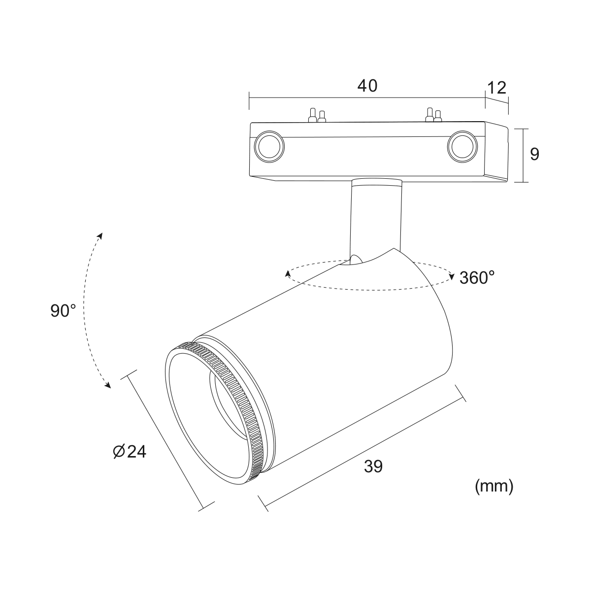 Filo Zoom 3W — disegno quotato in millimetri