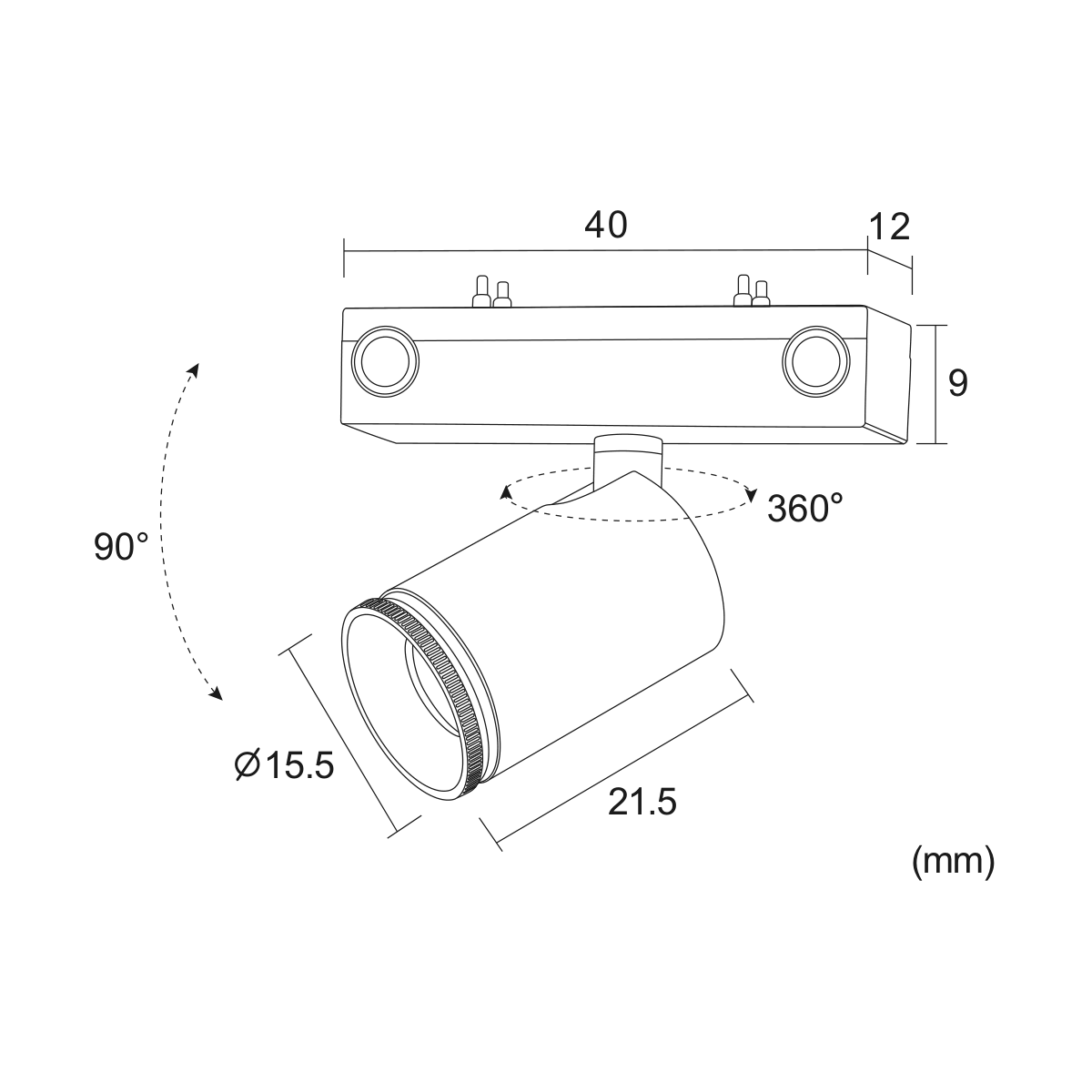 Filo Zoom 1W — disegno quotato in millimetri