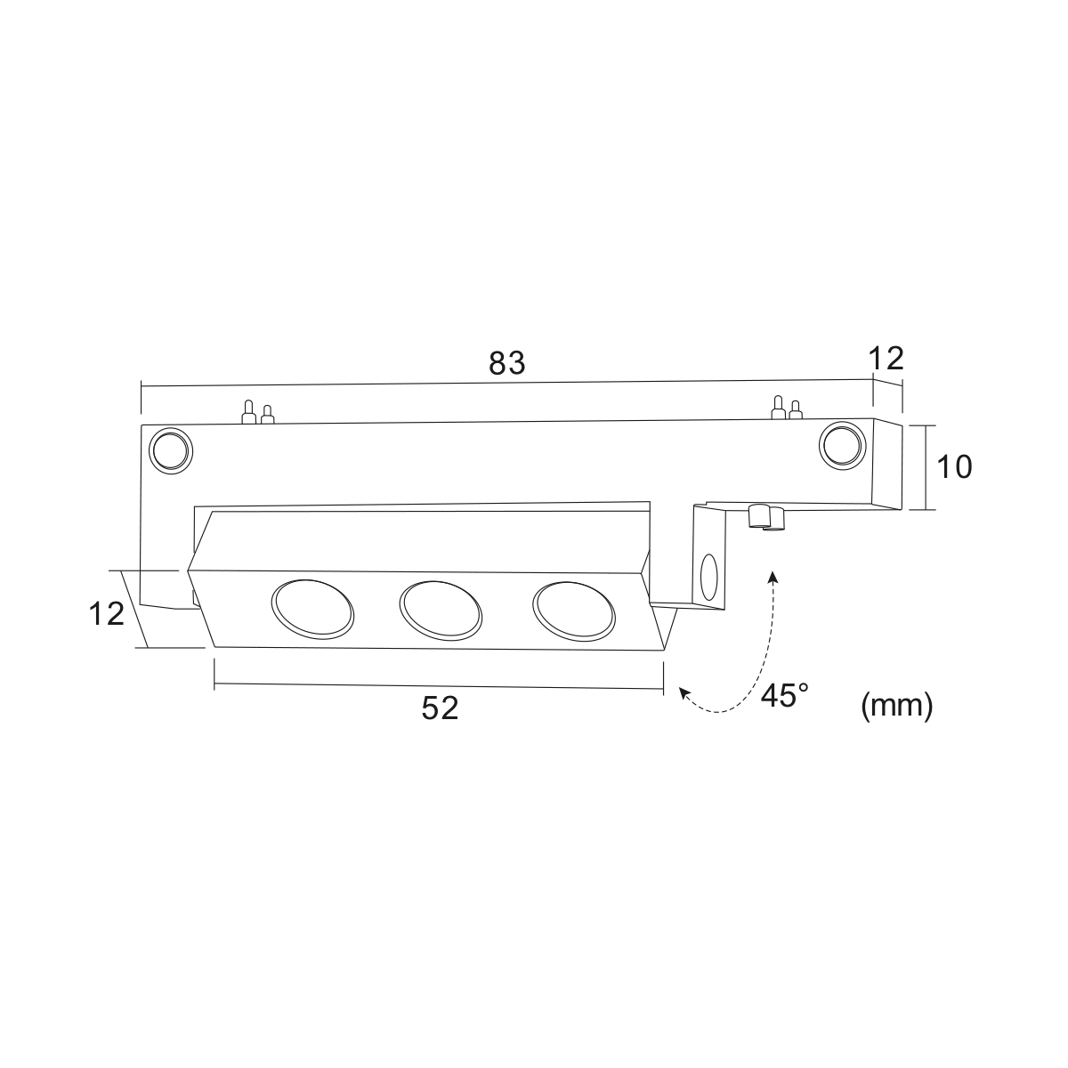 Filo Testa Tunable 3W — disegno quotato in millimetri