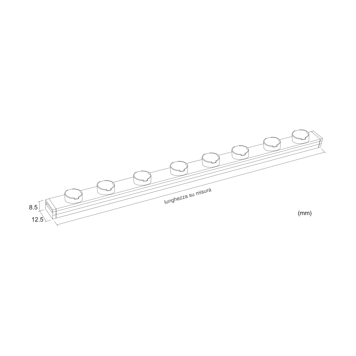 Filo Barra Tunable 20 — disegno quotato in millimetri