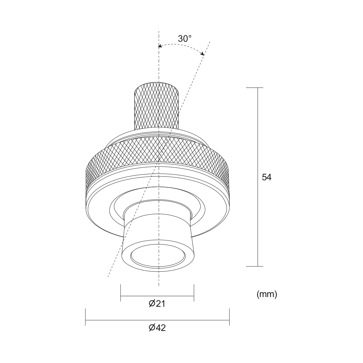 Occhio Zoom 35 — disegno quotato in millimetri