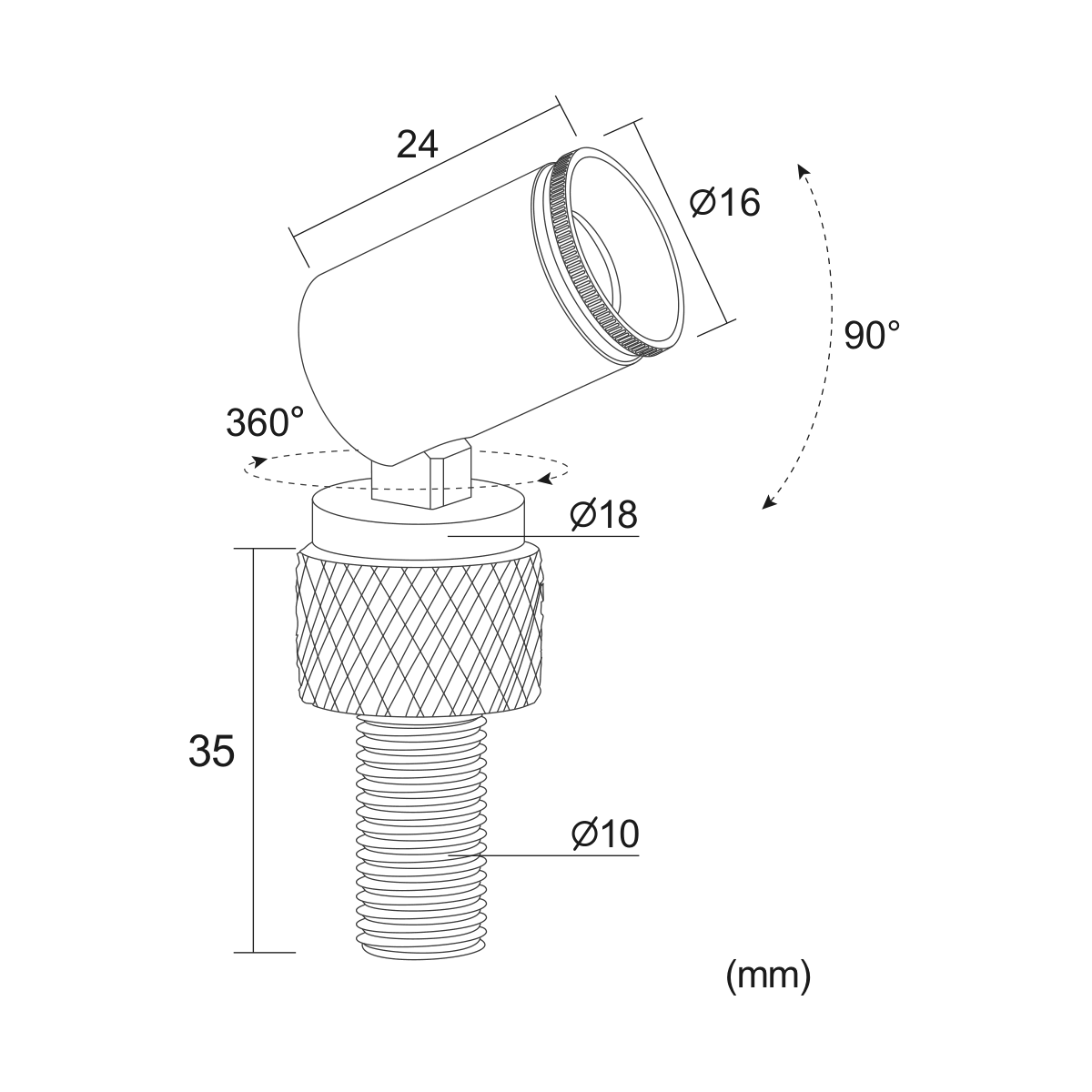 Punto Zoom 1W — disegno quotato in millimetri